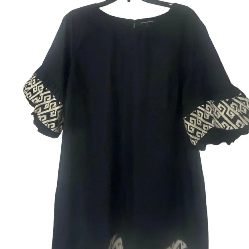BANANA REPUBLIC FACTORY Black 100% Cotton Embroidered Puff Sleeve Mini Dress XL